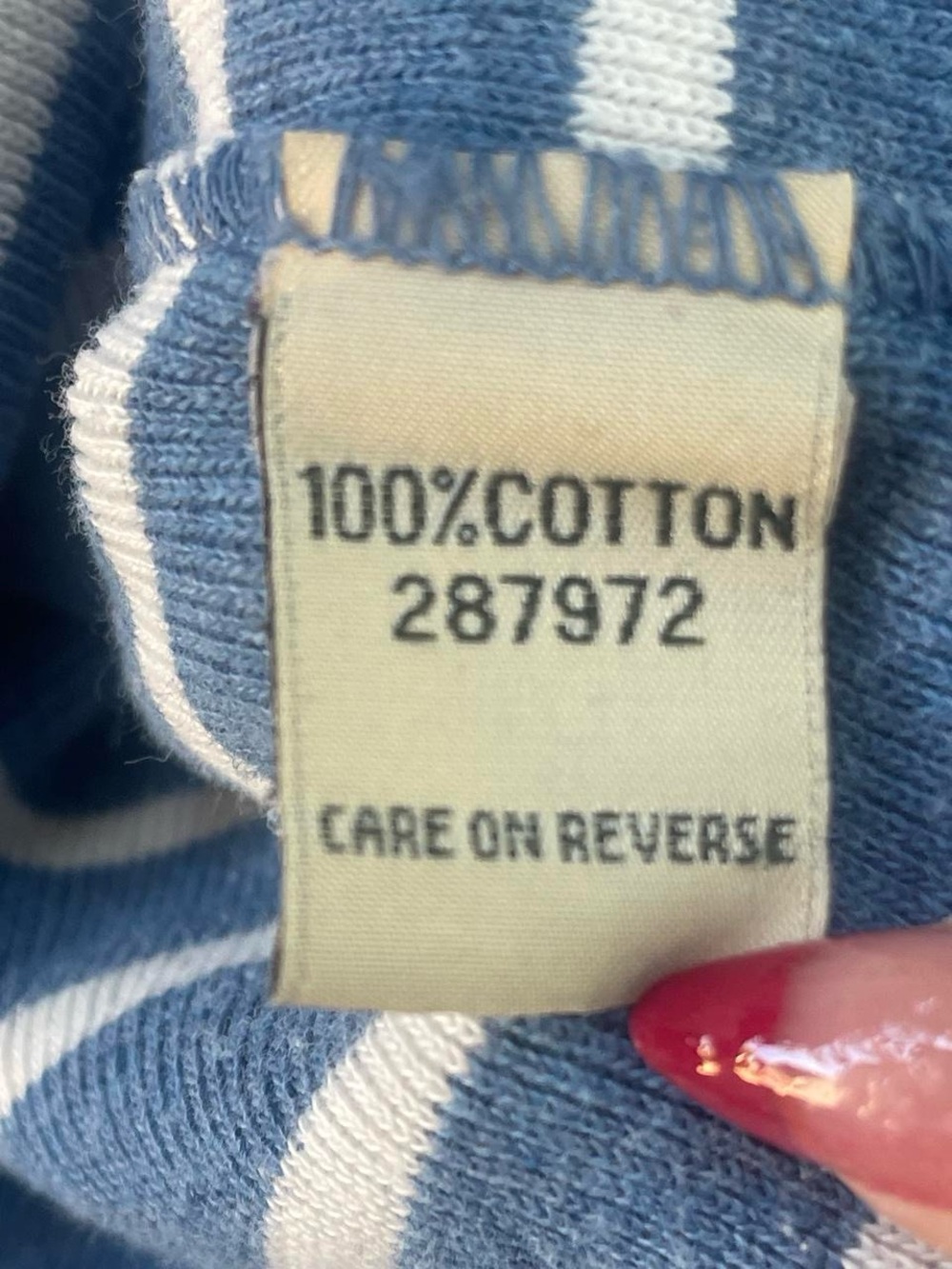 L.L.Bean Blue White Striped 3/4 Sleeves Boatneck 100% Cotton Pullover Sweater MP - Picture 6 of 6